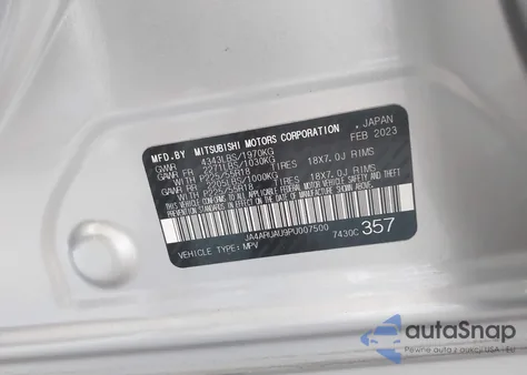 2023 Mitsubishi Outlander Sport 2.0 Es Awc/2.0 Le Awc/2.0 Ralliart Awc/2.0 S Awc/2.0 Se Awc z USA, uszkodzony, nr VIN JA4ARUAU9PU007500